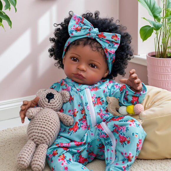 🆕18Inch Full Cloth Body With Vinyl Limbs Baby Doll Black Girl Realistic Doll - Picture 8 of 11